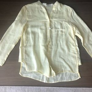 NWOT yellow linen sheer button down blouse size medium cute cotton